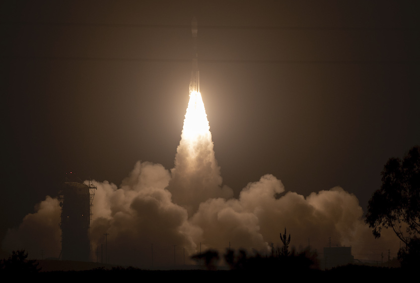 The United Launch Alliance (ULA) Delta II rocket is seen as it launches with the NASA Ice, Cloud and land Elevation Satellite-2 (ICESat-2) onboard, Saturday, Sept. 15, 2018, Vandenberg Air Force Base in California. The ICESat-2 mission will measure the changing height of Earth's ice. (NASA/Bill Ingalls/Getty Images)