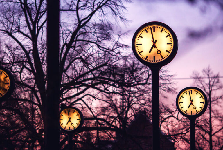 The "Zeitfeld" (Time Field) clock installation by Klaus Rinke is seen at the entrance of the Suedpark, in Dusseldorf Germany. (Maja Hitij/Getty Images)