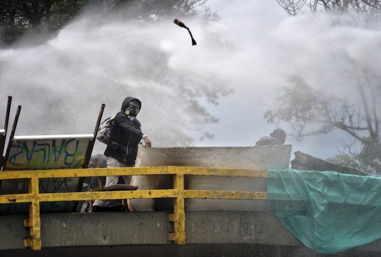 With student demonstrations the national strike begins in the city of Bogota, Colombia, on 16 January 2020. (Diego Cuevas/NurPhoto via Getty Images)
