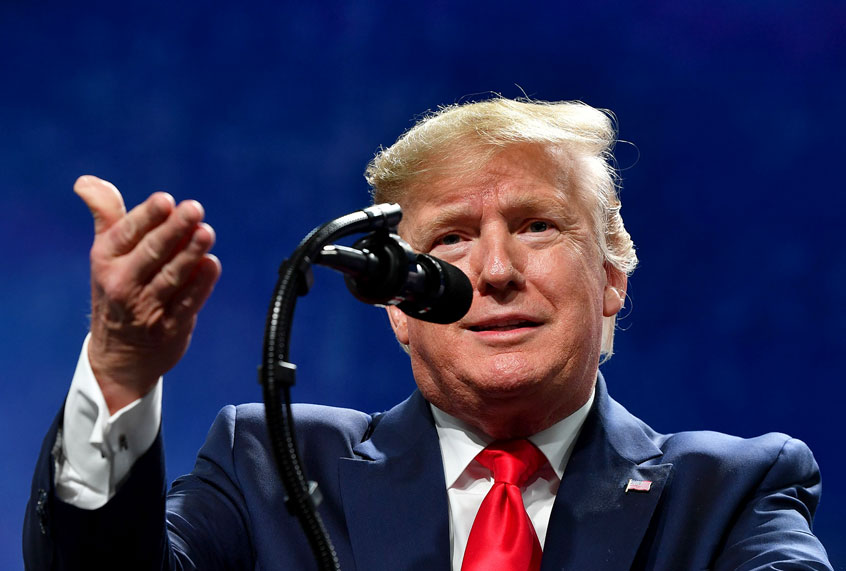US President Donald Trump speaks at the American Farm Bureau Federation Annual Convention and Trade Show in Austin, Texas on January 19, 2020. (NICHOLAS KAMM/AFP via Getty Images)