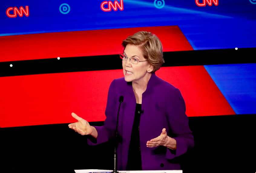 Sen. Elizabeth Warren (D-MA) speaks during the Democratic presidential primary debate at Drake University on January 14, 2020 in Des Moines, Iowa. Six candidates out of the field qualified for the first Democratic presidential primary debate of 2020, hosted by CNN and the Des Moines Register. (Photo by (Scott Olson/Getty Images)