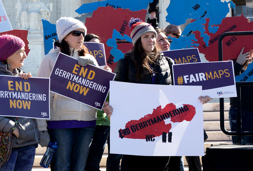 Organizations and individuals gathered outside the Supreme Court argue the manipulation of district lines is the manipulation of elections. The Supreme Court to hear gerrymandering cases (Aurora Samperio/NurPhoto via Getty Images)