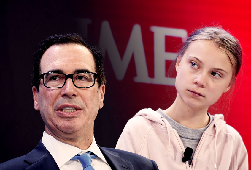 US Treasury Secretary Steven Mnuchin and Swedish climate activist Greta Thunberg (Getty Images/Salon)