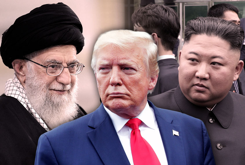North Korean leader Kim Jong Un, U.S. President Donald Trump, and Iranian Supreme Leader Ayatollah Ali Khamenei (Getty Images/Dong-A Ilbo/Office of the Iranian Supreme Leader/AP Photo/Salon)