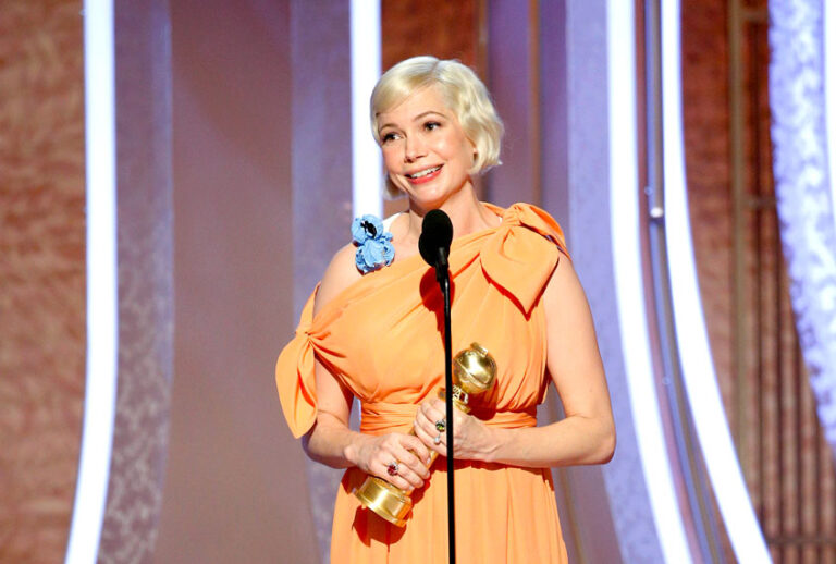 Michelle Williams accepts the award for BEST PERFORMANCE BY AN ACTRESS IN A LIMITED SERIES OR A MOTION PICTURE MADE FOR TELEVISION for "Fosse/Verdon" onstage during the 77th Annual Golden Globe Awards at The Beverly Hilton Hotel on January 5, 2020 in Beverly Hills, California. (Paul Drinkwater/NBCUniversal Media, LLC via Getty Images)