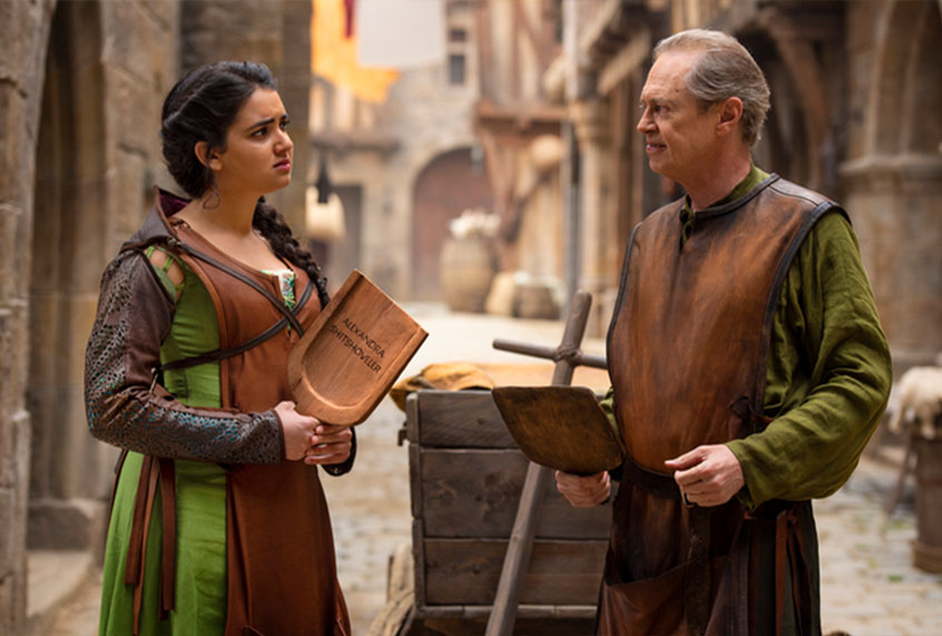 Geraldine Viswanathan and Steve Buscemi in "Miracle Workers: Dark Ages" (Stanislav Honzík/TBS)