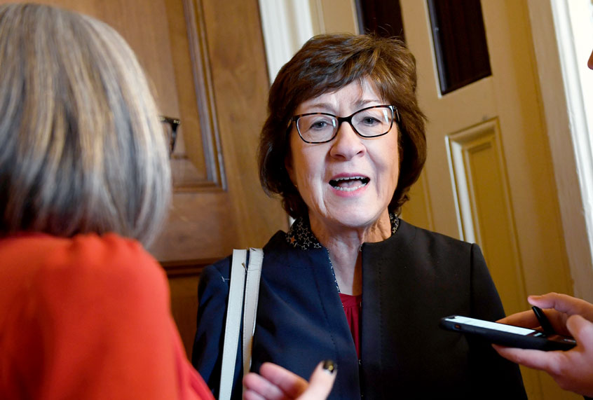 Sen. Susan Collins, R-Maine, talks to reporters on Capitol Hill in Washington, Wednesday, Jan. 15, 2020. (AP Photo/Susan Walsh)