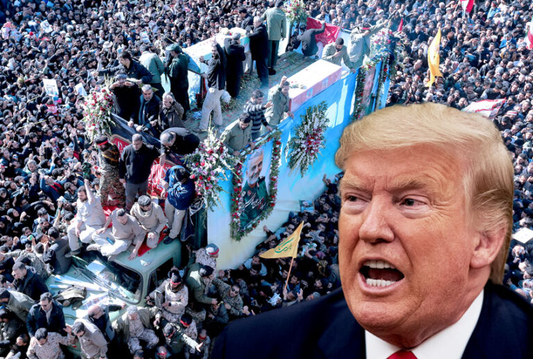 Donald Trump / Coffins of Gen. Qassem Soleimani and others who were killed in Iraq by a U.S. drone strike, are carried on a truck surrounded by mourners during a funeral procession, in the city of Kerman, Iran, Tuesday, Jan. 7, 2020. (AP Photo/Alex Brandon)