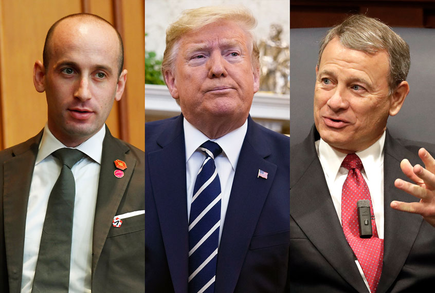 Stephen Miller, Donald Trump and John Roberts (AP Photo/Salon)