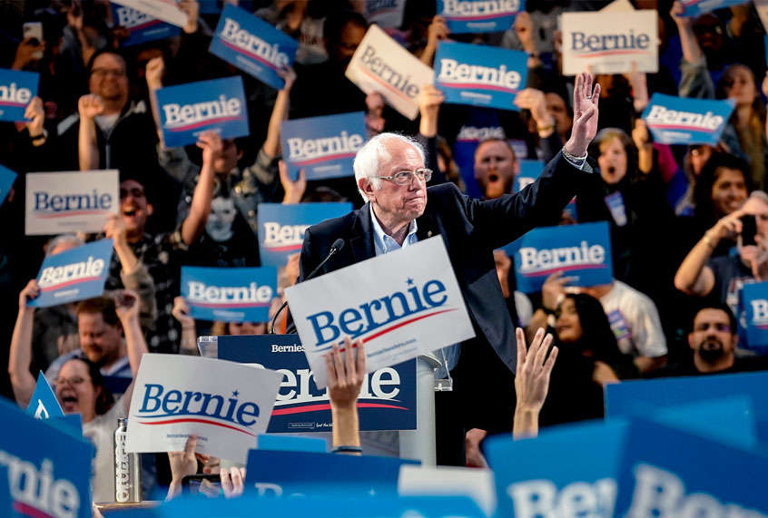 Democratic presidential candidate Sen. Bernie Sanders (I-VT) waves to the crowd during a campaign rally at the University of Houston on February 23, 2020 in Houston, Texas. With early voting underway in Texas, Sanders is holding four rallies in the delegate-rich state this weekend before traveling on to South Carolina. Texas holds their primary on Super Tuesday March 3rd, along with over a dozen other states. (Drew Angerer/Getty Images)