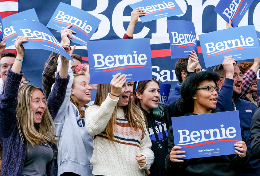 Supporters await Vermont senator and presidential candidate Bernie Sanders as he campaigns at the University of New Hampshire in Durham. (Bernie Sanders Supporters)