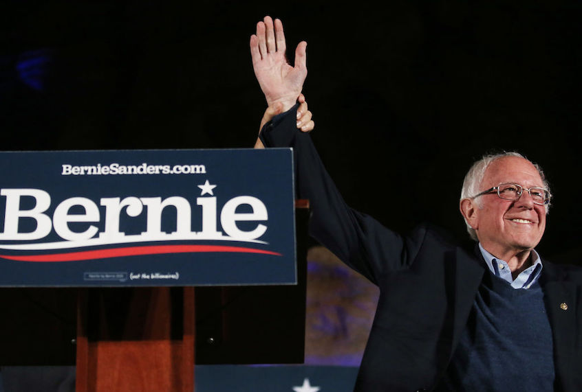 Democratic presidential candidate Sen. Bernie Sanders (I-VT) waves to supporters at a campaign rally on February 21, 2020 in Las Vegas, Nevada. (Mario Tama/Getty Images)