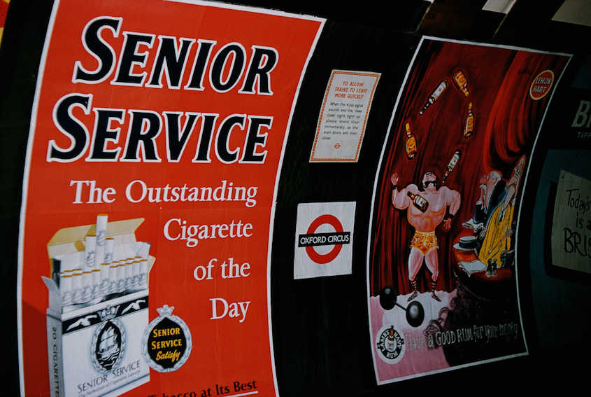 Advertising billboards on Oxford Circus underground station, London, England, circa 1960. (Harvey Meston/Archive Photos/Getty Images)