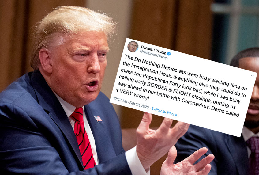 Donald Trump's tweet from Feb. 28, 2020 (AP Photo/Manuel Balce Ceneta/Twitter/Salon)