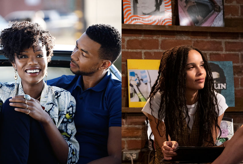 Xosha Roquemore & Alano Miller in "Cherish the Day" / Zoe Kravitz in "High Fidelity" (Steven Baffo/Warner Bros./OWN/Phillip Caruso/Hulu)