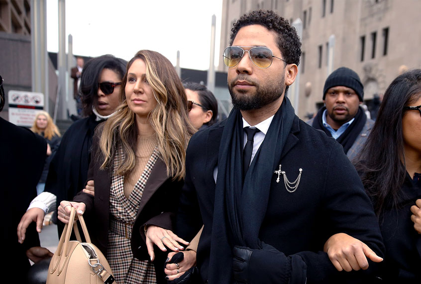 Actor Jussie Smollett leaves Leighton Criminal Courthouse on February 24, 2020 in Chicago, Illinois. Smollett pleaded not guilty to charges of disorderly conduct in a new criminal case connected to allegations he staged a hate crime on himself. (Nuccio DiNuzzo/Getty Images)