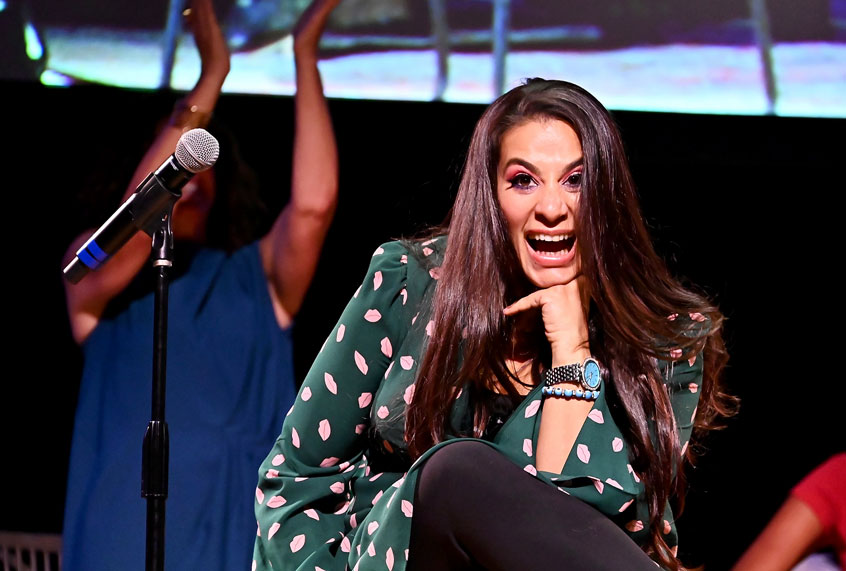 Maysoon Zayid on stage during Together Live at Town Hall on November 04, 2019 in New York City. (Astrid Stawiarz/Getty Images for Together Live)