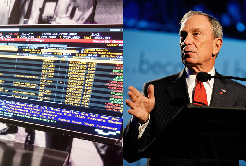 The Bloomberg terminal on display at the Museum of American Finance. / New York Mayor Michael Bloomberg speaks onstage at The 2009 Emery Awards and 30th Anniversary of the Hetrick-Martin Institute at Cipriani, Wall Street on November 10, 2009 in New York City. (Getty Images/Salon)