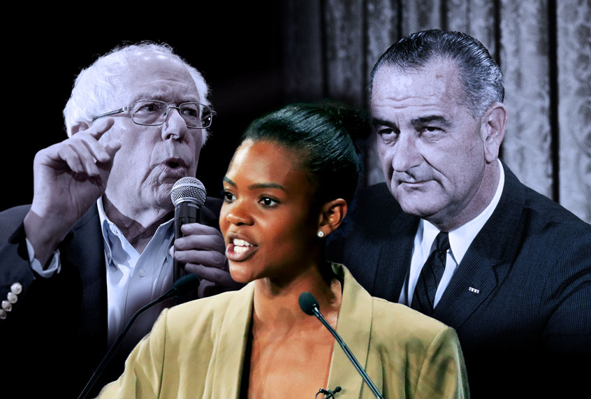 Candace Owens, Bernie Sanders, and Lyndon B Johnson (Getty Images/AP Photo/Salon)