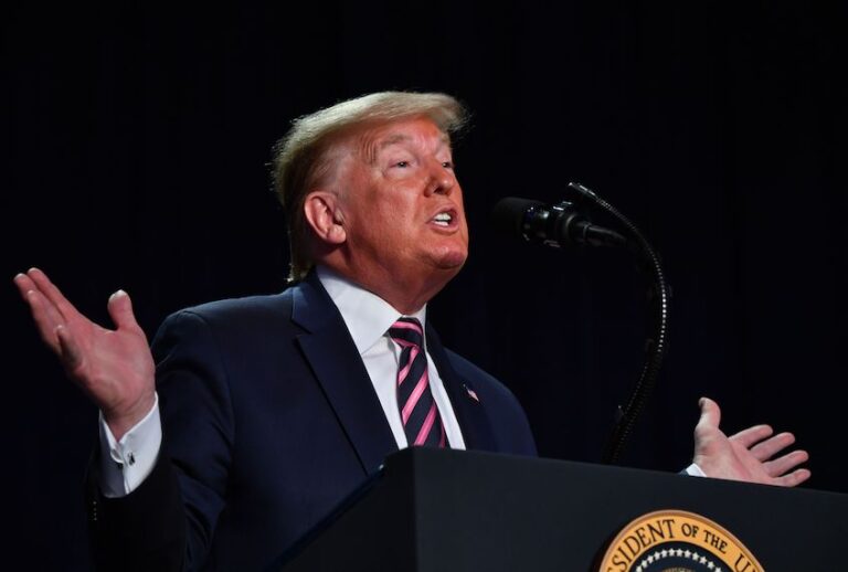 US President Donald Trump speaks at the 68th annual National Prayer Breakfast on February 6, 2020 in Washington,DC. (Nicholas Kamm/AFP via Getty Images)