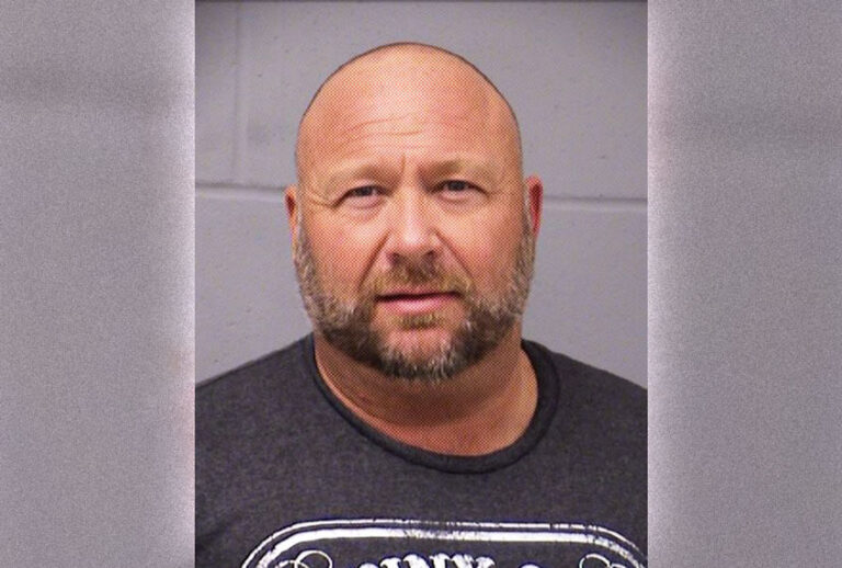 InfoWars founder Alex Jones is seen in a police booking photo in Austin after his arrest on charges of DWI (driving while intoxicated) after a traffic stop March 10, 2020 Travis County, Texas. Jones was released on bond. (Travis County Sheriff’s Office/Handout via Getty Images)