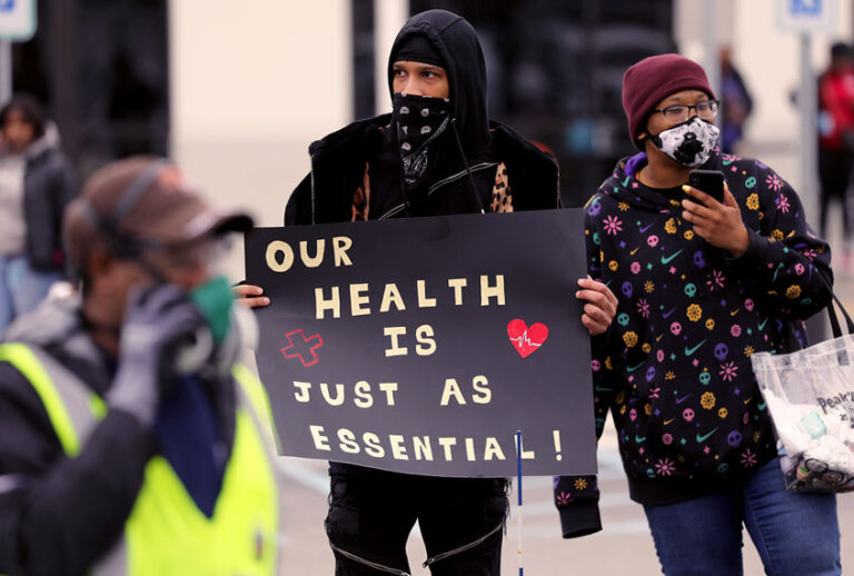Amazon employees hold a protest and walkout over conditions at the company's Staten Island distribution facility on March 30, 2020 in New York City (Spencer Platt/Getty Images)