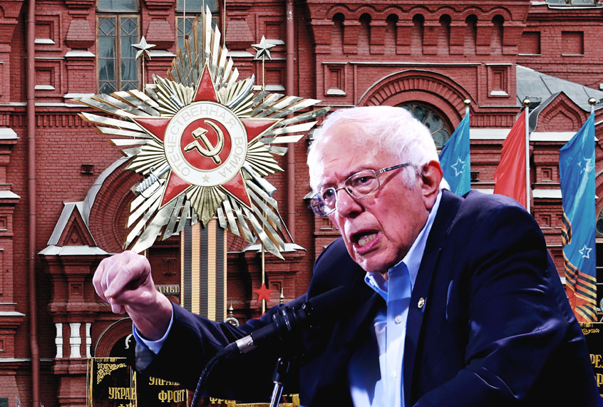 Bernie Sanders and the Moscow Red Square with the State Historical Museum at the background (Getty Images/AP Photo)