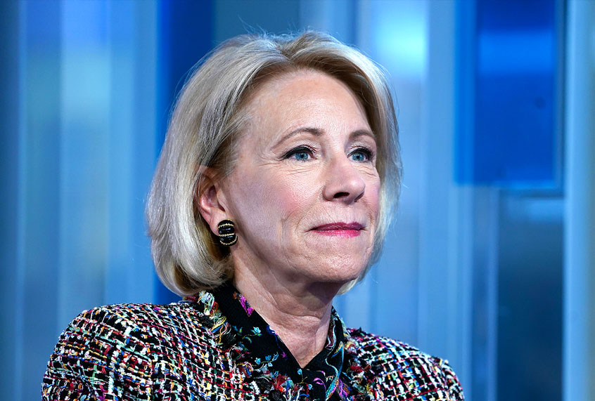 Anchor Maria Bartiromo interviews Education Secretary Betsy Devos during "Mornings With Maria" at Fox Business Network Studios on February 20, 2020 in New York City. (John Lamparski/Getty Images)