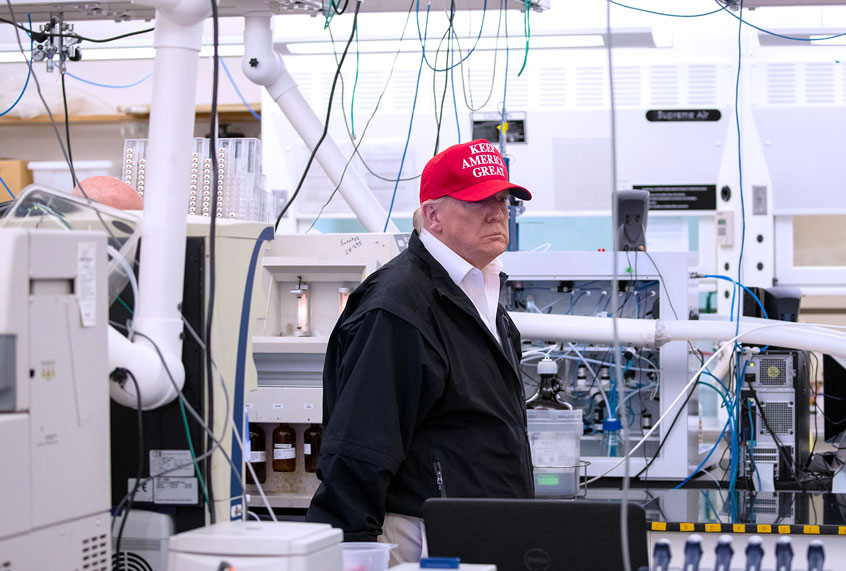 President Donald Trump arrives after a meeting about the coronavirus at the Centers for Disease Control and Prevention, Friday, March 6, 2020, in Atlanta. (AP Photo/Alex Brandon)