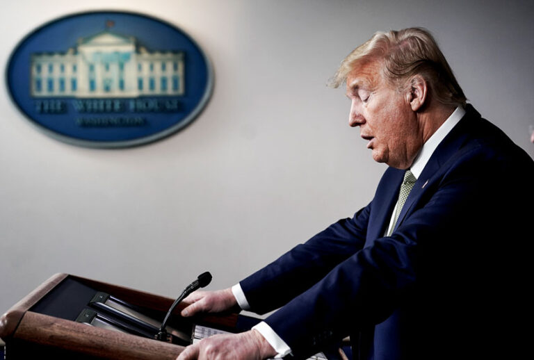 U.S. President Donald Trump speaks about the coronavirus outbreak in the press briefing room at the White House on March 17, 2020 in Washington, DC. The Trump administration is considering an $850 billion stimulus package to counter the economic fallout as the coronavirus spreads. (Drew Angerer/Getty Images)