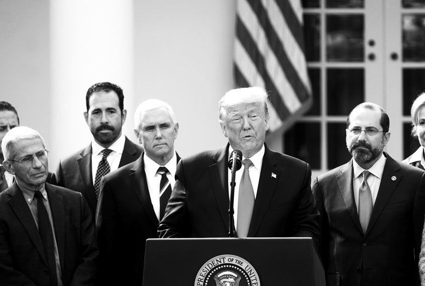 Donald Trump during a news conference with U.S. President Donald Trump in the Rose Garden of the White House in Washington, D.C., U.S., on Friday, March 13, 2020. Trump declared a national emergency over the coronavirus outbreak to allow for more federal aid for states and municipalities. (Zach Roberts/NurPhoto via Getty Images)
