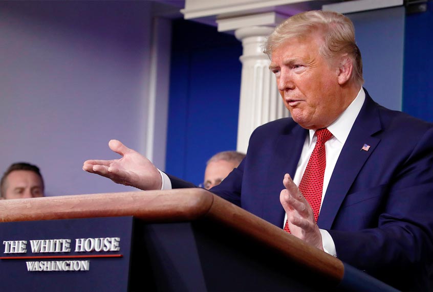 President Donald Trump speaks about the coronavirus in the James Brady Briefing Room, Wednesday, March 25, 2020, in Washington. (AP Photo/Alex Brandon)