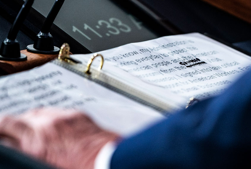 A close up of President Donald J. Trump's notes shows where Corona was crossed out "Corona" and replaced with "Chinese" Virus (Jabin Botsford/The Washington Post via Getty Images)