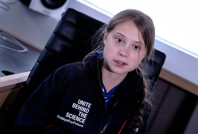 Swedish climate activist Greta Thunberg speaks to AFP during an interview aboard La Vagabonde, the boat she will be taking to return to Europe, in Hampton, Virginia, on November 12, 2019. - Swedish teen activist Greta Thunberg said November 12, 2019 that US President Donald Trump's climate change denialism was "so extreme" that it had helped galvanize the movement to halt long term planetary warming. (NICHOLAS KAMM/AFP via Getty Images)