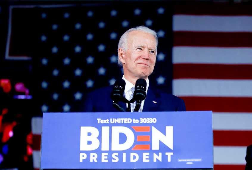 Democratic presidential candidate former Vice President Joe Biden accompanied by Rep. James Clyburn, D-S.C. speaks at a primary night election rally in Columbia, S.C., Saturday, Feb. 29, 2020. (AP Photo/Matt Rourke)