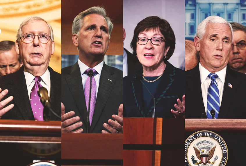 Senate Majority Leader Mitch McConnell, U.S. House Minority Leader Representative Kevin McCarthy, Senator Susan Collins, and U.S. Vice President Mike Pence (Getty Images/AP Photo/Salon)