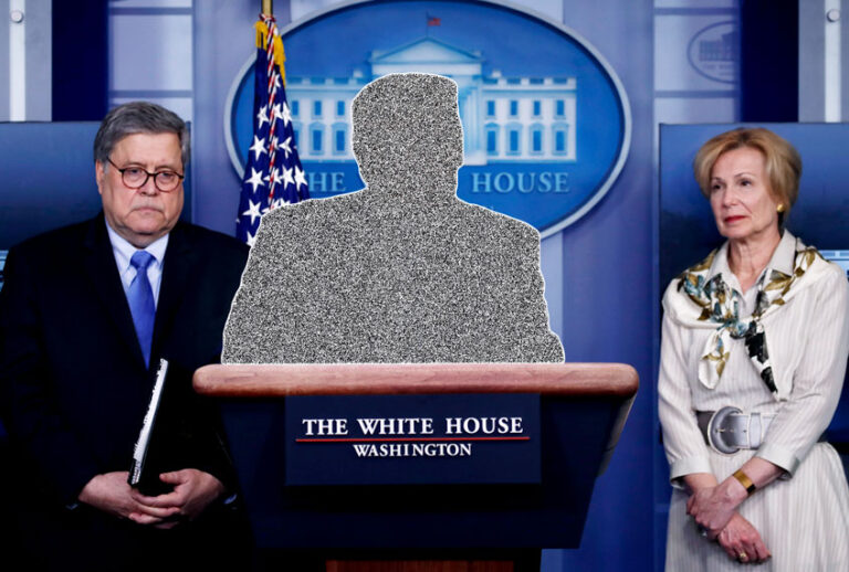 President Donald Trump blocked out of a press briefing (AP Photo/Alex Brandon)