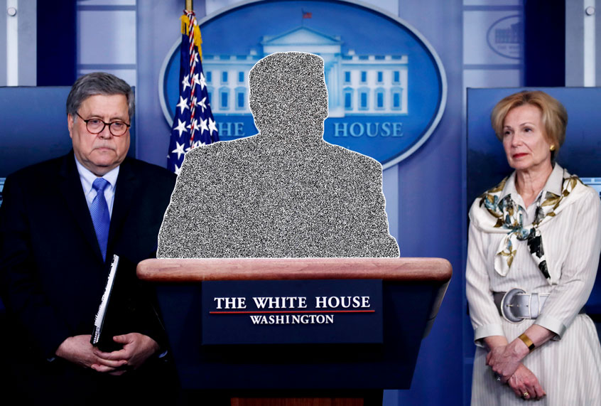 President Donald Trump blocked out of a press briefing (AP Photo/Alex Brandon)