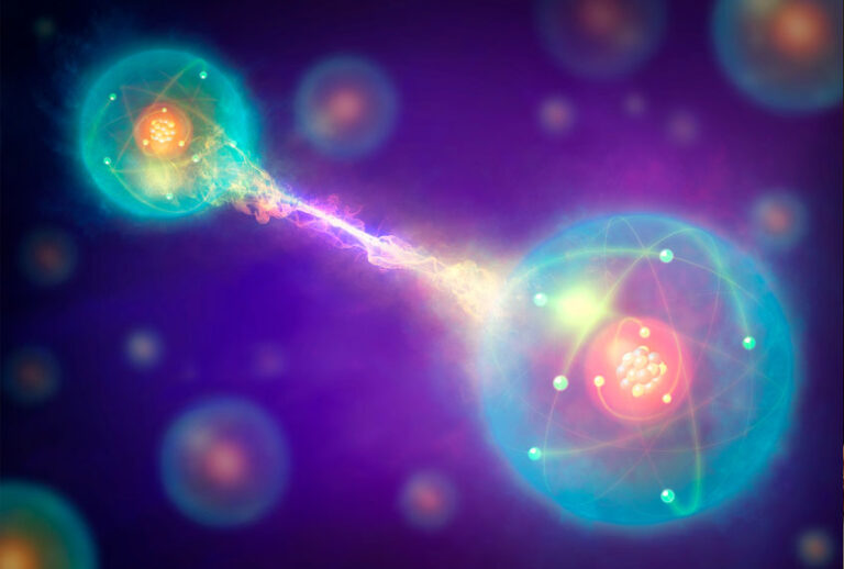 Conceptual artwork of a pair of entangled quantum particles or events (left and right) interacting at a distance. (Getty Images/MARK GARLICK/SCIENCE PHOTO LIBRARY)