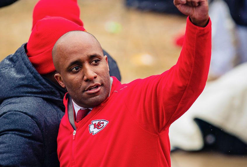 Kansas City Mayor Quinton Lucas greets fans during the Kansas City Chiefs Victory Parade on February 5, 2020 in Kansas City, Missouri. (Kyle Rivas/Getty Images)