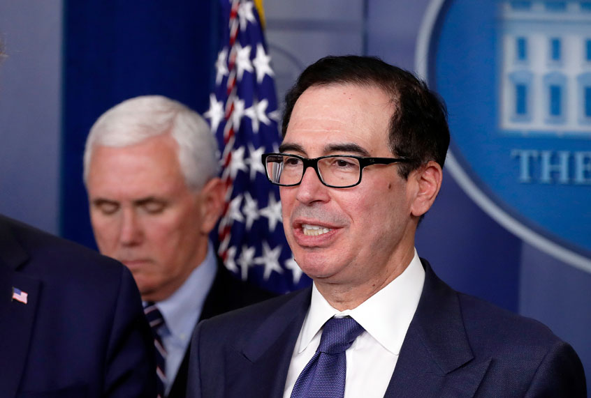 Treasury Secretary Steven Mnuchin speaks about the coronavirus (AP Photo/Alex Brandon)