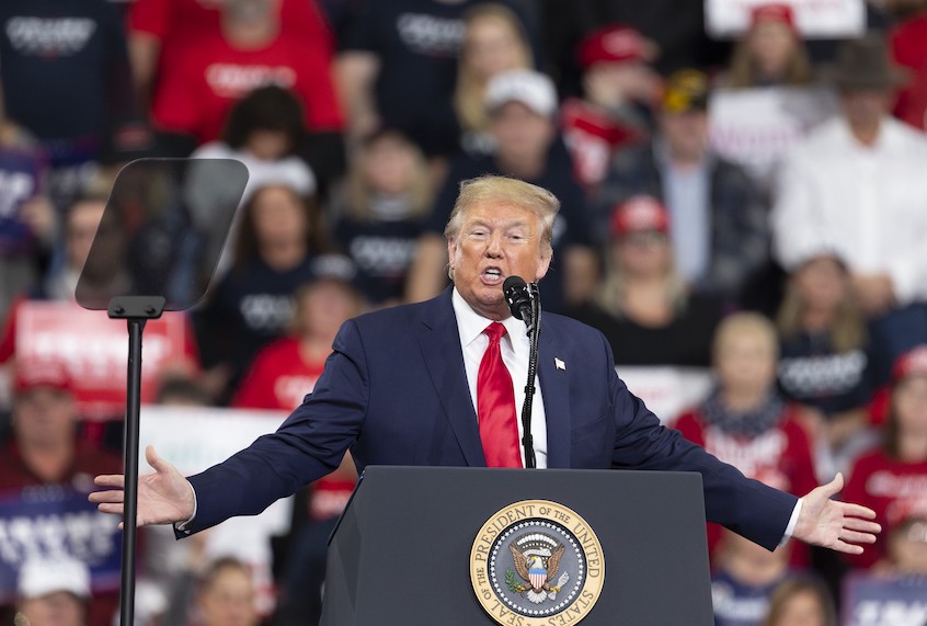 U.S. President Donald Trump speaks during a campaign rally on December 10, 2019 at Giant Center in Hershey, Pennsylvania, United States. (Lev Radin/Anadolu Agency via Getty Images)