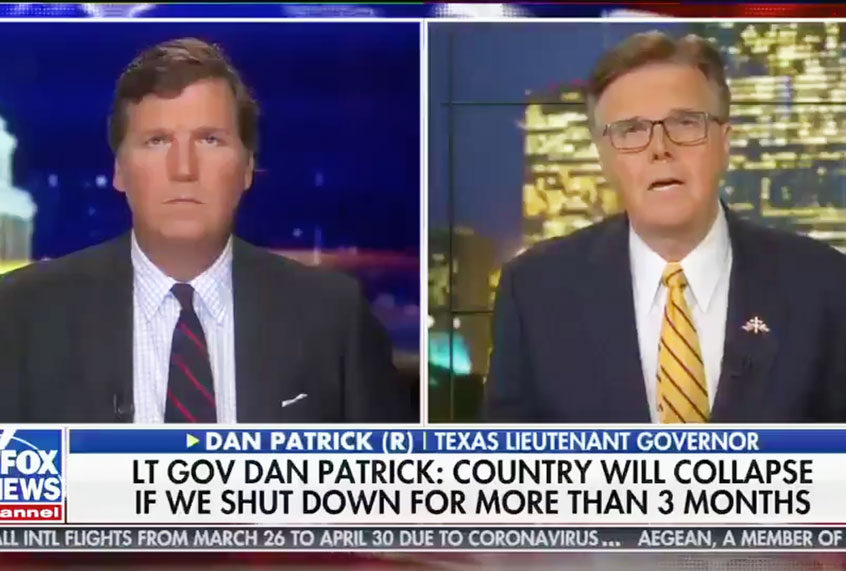 Texas Lt Gov Dan Patrick on Tucker Carlson Tonight (Fox News)