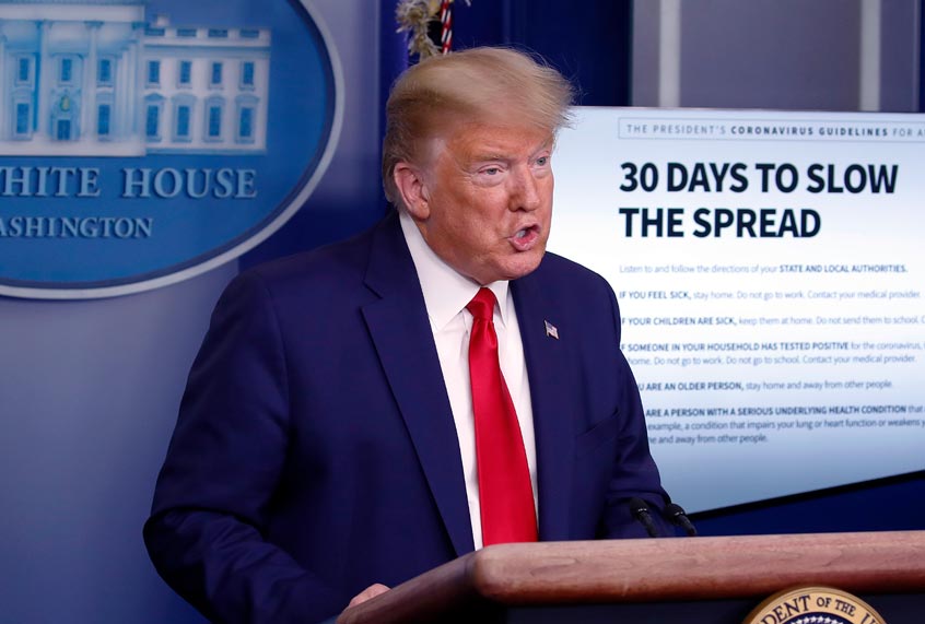 President Donald Trump speaks about the coronavirus in the James Brady Press Briefing Room of the White House, Tuesday, March 31, 2020. (AP Photo/Alex Brandon)