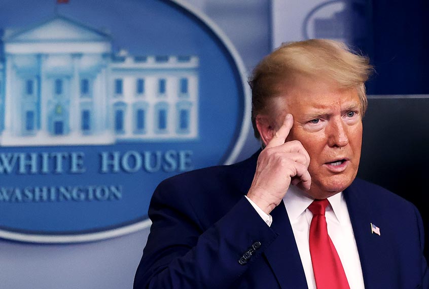 U.S. President Donald Trump speaks to reporters following a meeting of his coronavirus task force in the Brady Press Briefing Room at the White House on April 6, 2020 (Chip Somodevilla/Getty Images)