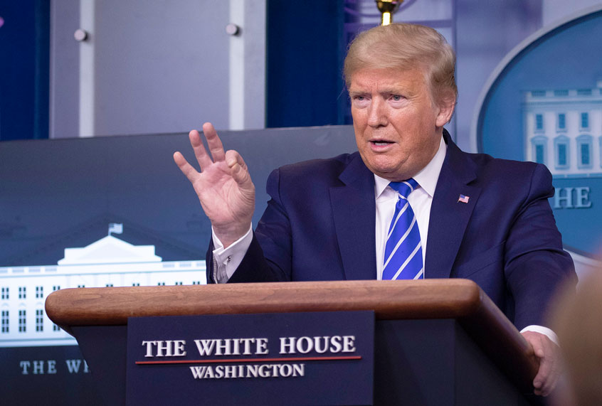 President Donald Trump speaks about the coronavirus in the James Brady Press Briefing Room of the White House, Thursday, April 23, 2020, in Washington. (AP Photo/Alex Brandon)