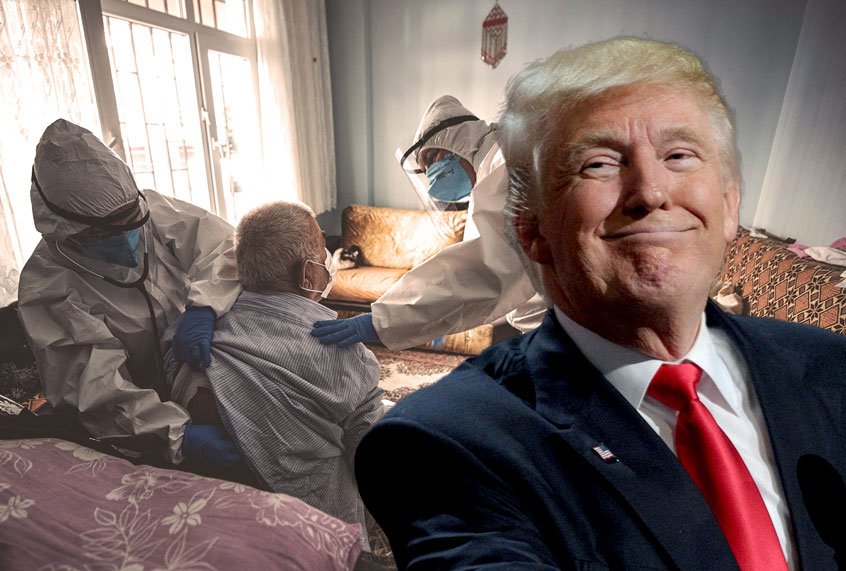 Donald Trump | Healthcare personnel wear fully equipped suits and face masks and shields to check a patient (Getty Images/AP Photo/Salon)