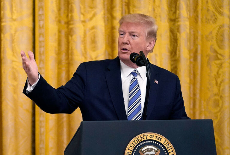 President Donald Trump speaks in the East Room of the White House, April 28, 2020, in Washington DC (AP Photo/Evan Vucci)