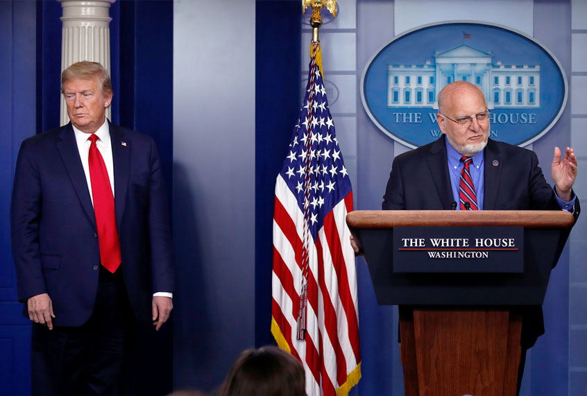 President Donald Trump listens as Dr. Robert Redfield, director of the Centers for Disease Control and Prevention, speaks about the coronavirus (AP Photo/Alex Brandon)