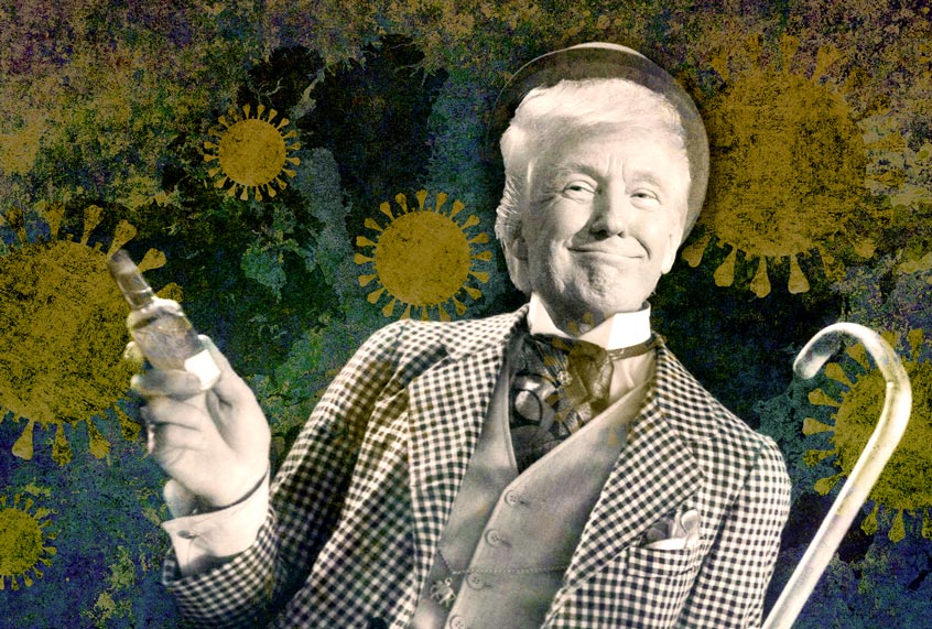 Donald Trump as the snake oil salesman (Ap Photo/Getty Images/Salon)